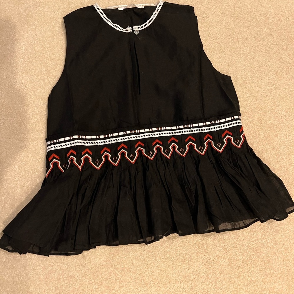 Black Pomandere sleeveless embroidered tank